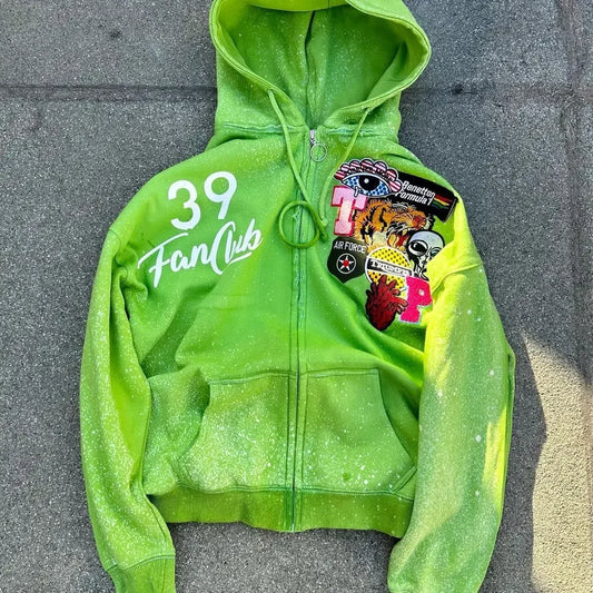 Y2K Zipper Hoodie Retro Multi Color Pattern